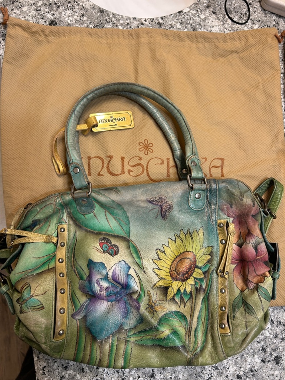 Anuschka Hand-Painted Floral Leather Satchel - Green